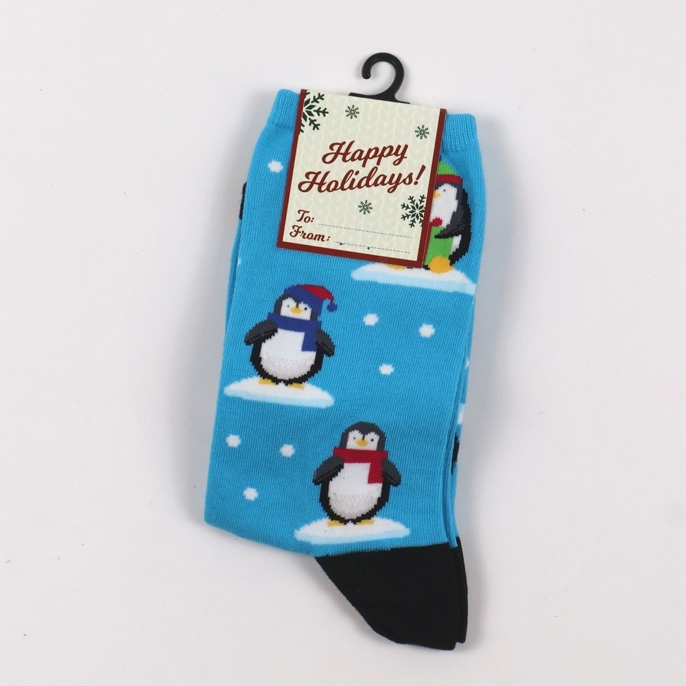 Socksmith Penguin Holiday Crew Socks Blue Penguin Pattern One Size Cotton NWT